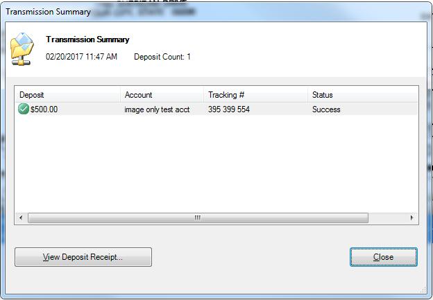 Click on View Deposit Receipt in the Transmission Summary window to print or save the Deposit Detail