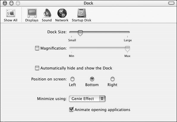 24 Getting Started 12. Drag the Dock Size slider to the approximate position shown in the following illustration. 13. Click Show All and then click the Energy Saver icon. 14.
