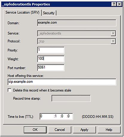 Example public DMZ deployment The following illustration show how the SRV record would look in Microsoft DNS Manager.