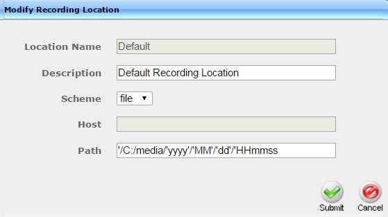 From the 'Media' folder shown in Figure 6-5, open the View/Modify Recording Locations item: Figure 6-8: View/Modify Recording Locations - with Default Location