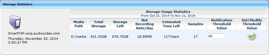 10 Determining Storage Statistics The SmartTAP server estimates the number of days remaining until the recordings storage device reaches its maximum.