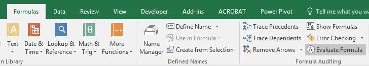 12) Formula Evaluator (Evaluate Formula feature) to see how formula is calculated by Excel i. Click in cell with formula. ii.