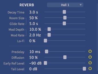 Figure 3.3: UltraReverb Controls Section Time is as well as the setting of the Glide Rate control. You can use this control as a special effect by automating it and varying its values swiftly. 3.2.