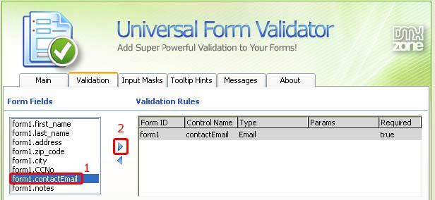 It now appears under Validation Rules. Here we can do several things. We set the Validation Rule. In the Rule field you can choose how to validate the entered information.