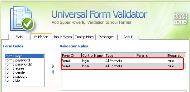 All Formats validate if there is anything written in the field Remote validate something from a remote site or script.