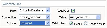 Exists in Database You have to choose the Connection and then you can go on to select your Table and Column.