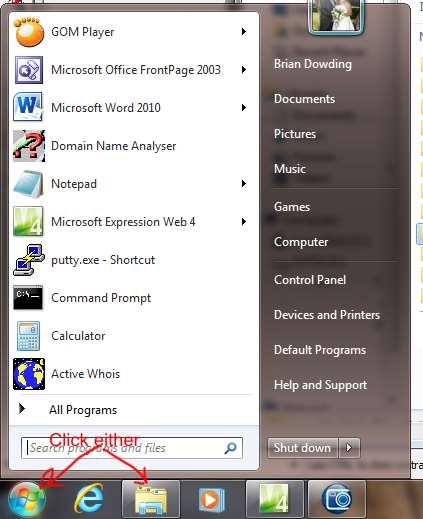 First open your documents folder by either clicking on documents on the start menu or clicking on the Windows Explorer icon at the bottom of your monitor.