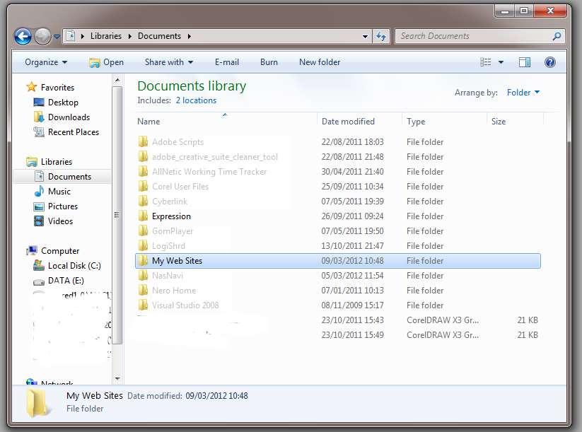 You should now be seeing a window something like this: Select and delete the My Web Sites folder.