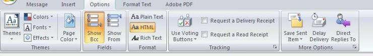 The third tab is the Options tab. The buttons there are pretty much the same as you used to get when you clicked on options under tools in Outlook 2003.