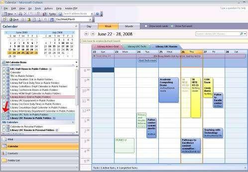 The calendars functions in Outlook 2007 are different from Outlook 2003. If your department has shared calendars you may want to display that calendar along with your personal Outlook calendar.