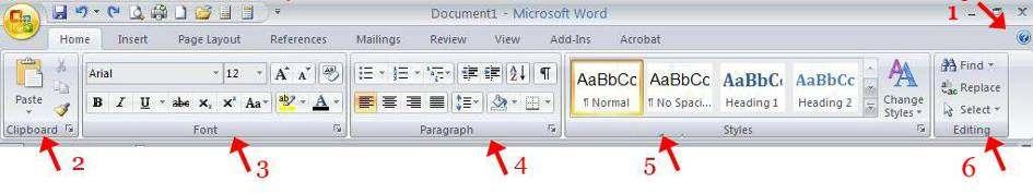 Microsoft Word The Office Ribbon is made up of a series of tabs. The items on the tabs are grouped together by common task. The main tab is the Home Tab. This is the Home Tab in Word 2007.