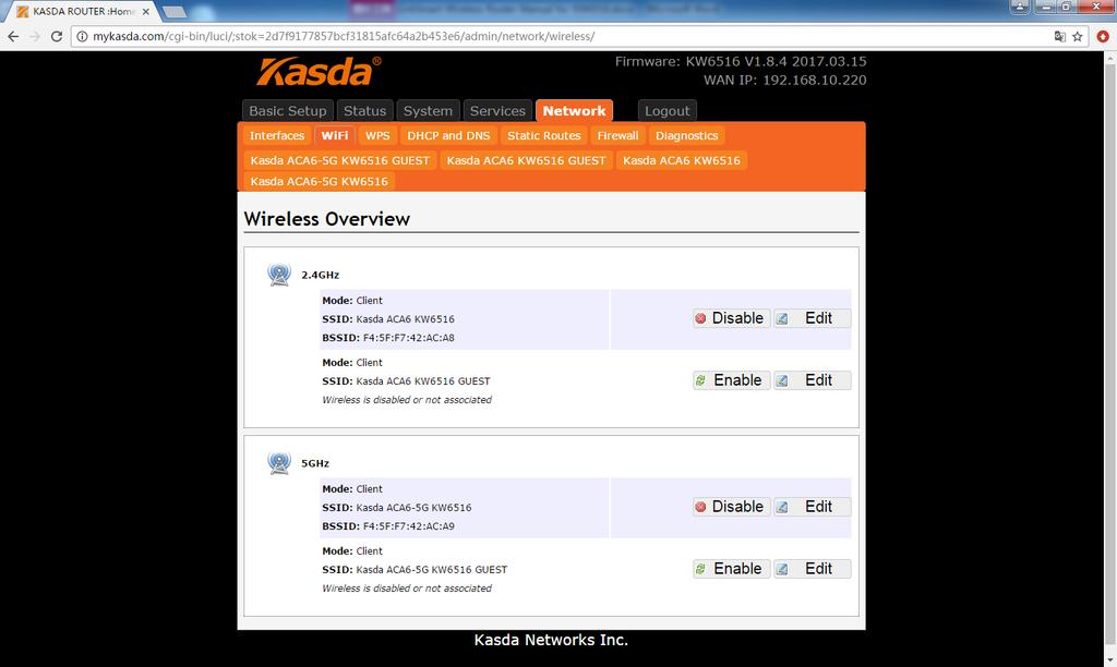 6.3.2 WiFi Click WiFi, you will go to the wireless overview page.