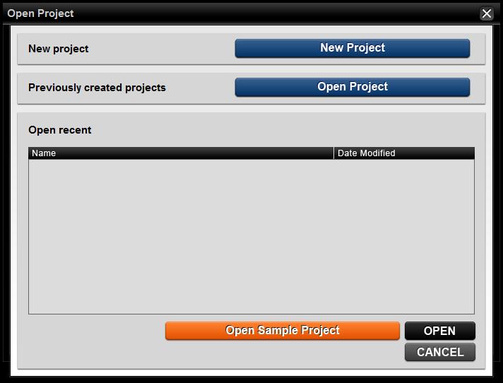 [OPEN] button Opens the selected project. [CANCEL] button Closes this window. What is a Project?