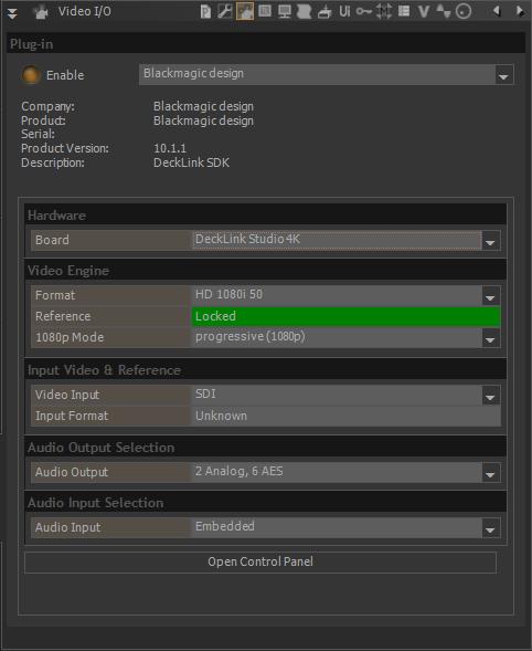 From the drop down menu select Blackmagic design and enable the card The Video I/O