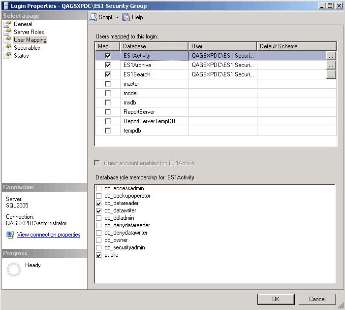 Installing Common EMC SourceOne Components Figure 7 shows an example of the Login Properties dialog box from which you configure the database role membership for each of the EMC SourceOne security