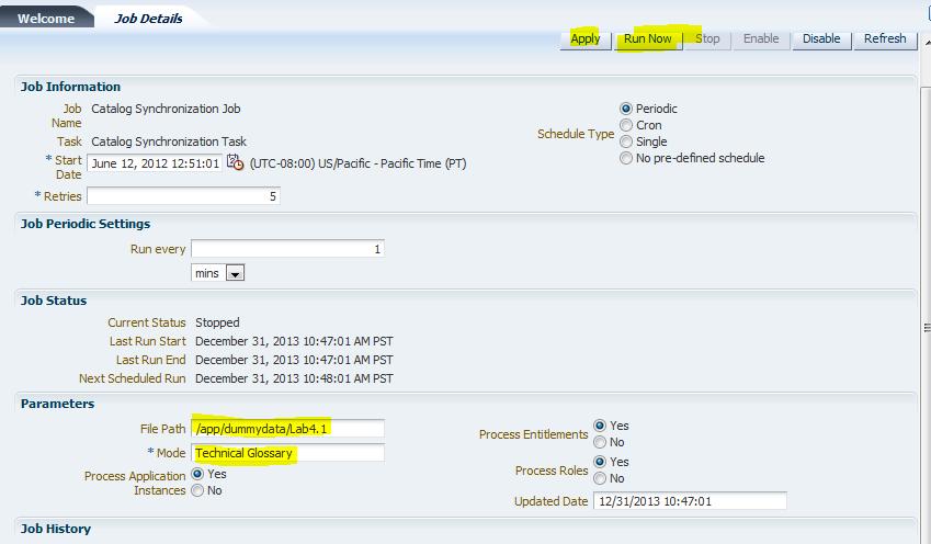 Open the Catalog Synchronization schedule job 4. Update the FilePath as /app/dummydata/lab4.