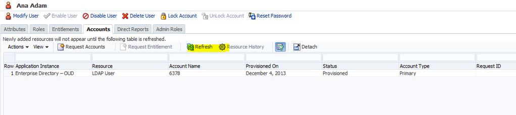 8. Close the Catalog Tab. Now back on Accounts tab for the user AADAM. Click Refresh 9.