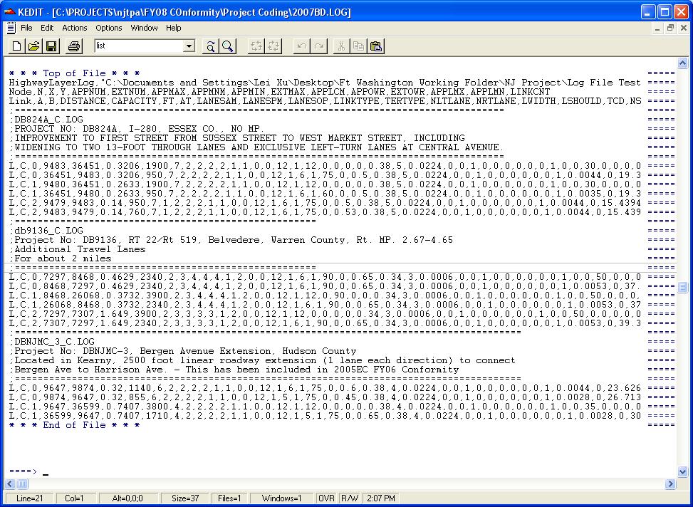 In this example, the batch file creates a 2007 Build Scenario log file (2007BD.