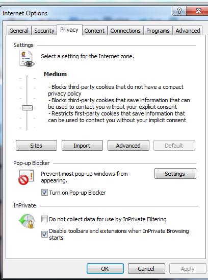 4 Allow Cookies Settings This setting will ensure that our site can place our cookies on your machine as appropriate to improve your user experience. 1.
