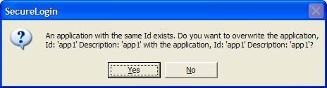 Click Yes if you are sure that the imported application definition is preferred over the application definition currently stored in the user cache.