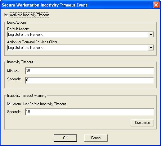 Figure 19-4 Configuring Inactivity Timeout This dialog box enables you to specify the inactivity timeout and configure a warning that is displayed just before the inactivity timeout is reached.