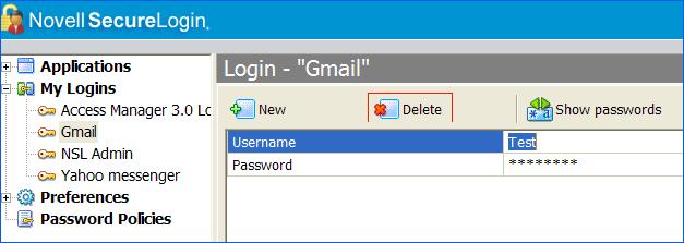 5 Click on Password. 6 Click Delete. The credential is deleted.
