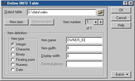 ArcInfo and ArcEditor Creating a new INFO table 1. In the Catalog tree, click the folder in which the new INFO table will be created. 2. Click the File menu, point to New, and click INFO table. 3.