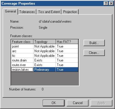 ArcInfo and ArcEditor Generating topology The General tab in the Coverage Properties dialog box provides important information about a coverage.