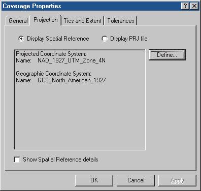 ArcInfo and ArcEditor Tip Different ways to see projection information In the Projection tab, there are two different ways to look at a coverage s projection information.