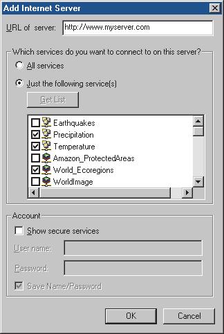 Connecting to Internet servers To access services provided by an ArcIMS Internet server, add an Internet server connection to the Catalog.