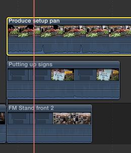 3.1.2 Creating a Split Screen: 1) Stack up all the clips on top of each other in the timeline as shown below and choose Transform tool from the View Window: 2) Drag the blue