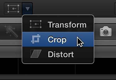 2) To access the Trim controls, do one of the following: Choose Crop from the pop- up menu in the lower- left corner of the Viewer (or press Shift- C).