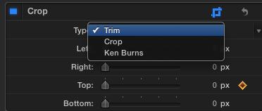 5) To individually adjust each edge using the Crop area of the Video inspector, use the Trim controls.