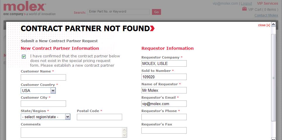 Click on the hyperlink of the appropriate partner you wish to select. This will populate the customer information and partner number in the Global Pricing Quotation screen.