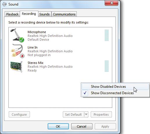 The following steps explain how to enable Stereo Mix (which may be needed when you want to