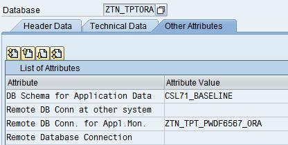 name. Picture 74: SMSY-Attributes to maintain the connection data The referenced DBCON entry ZTN_TPT_PWDF6567_ORA is maintained directly in SAP