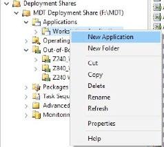 Create a folder: Workstation Applications; right-click the new folder, and select New Application