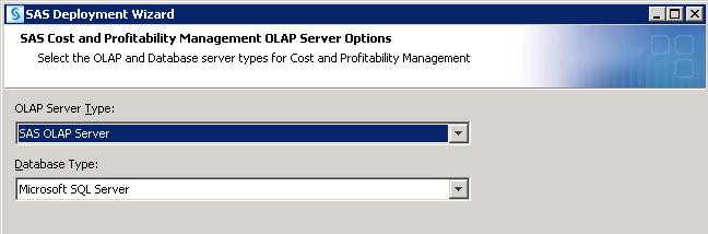 The following information is required: OLAP Server Type: The type of OLAP server to use. This parameter is operating system-specific.