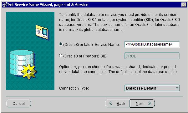 the Oracle database. It assumes the Net Service Name is the same as the DSN name. 5. Click Next.