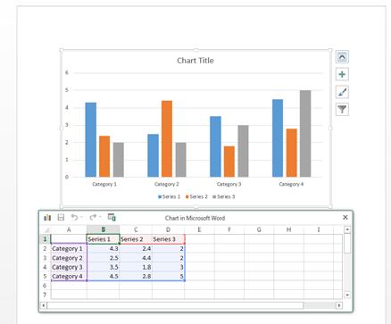 WORD 2013 FOUNDATION Page 130 In the example shown, the Word document is displayed to the left, while a copy of Excel is displayed to the side or underneath the chart.