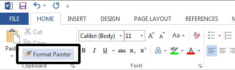 Copying text formatting This feature allows you to pick up the formatting that has been applied to one portion of text and apply that formatting to another portion of text.
