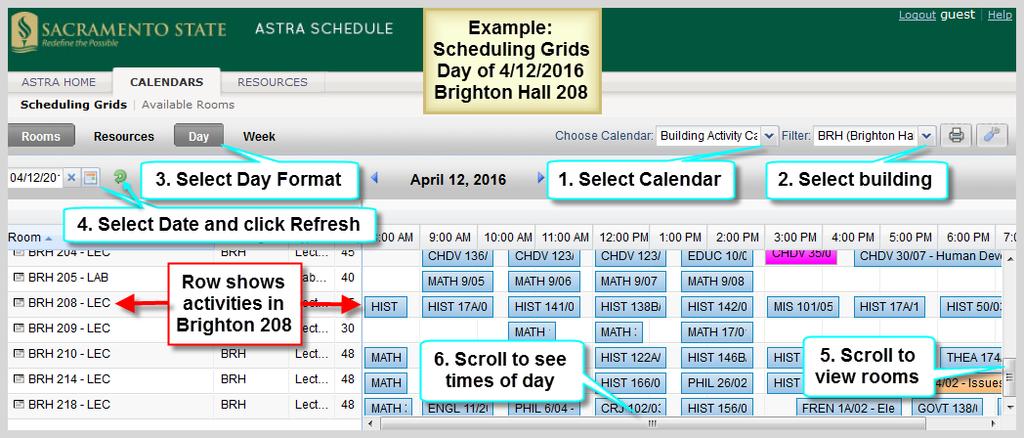 A.4 Example Search for Scheduled Activities by Building on a Specific Date Described and depicted in the screenshot below are the steps to follow to find all activities scheduled in a particular