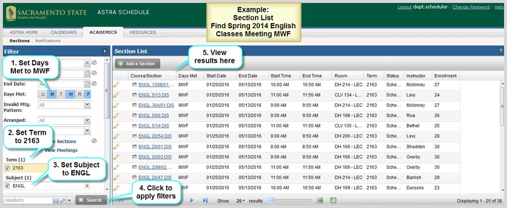 A.8 Example Find All Classes for a Specific Term, Subject, and Meeting Pattern Described and depicted in the screenshot below are the steps to follow to find all classes in a particular Term with a