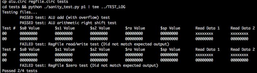 Note that in the above example, we haven t implemented the register file yet, so those tests are failing.
