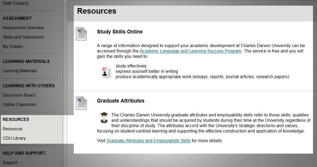 Example Resources Section Optional: Group all resources relevant to the unit, such as: o Relevant links, external websites in context to the unit of study o Relevant Learnline Community sites o