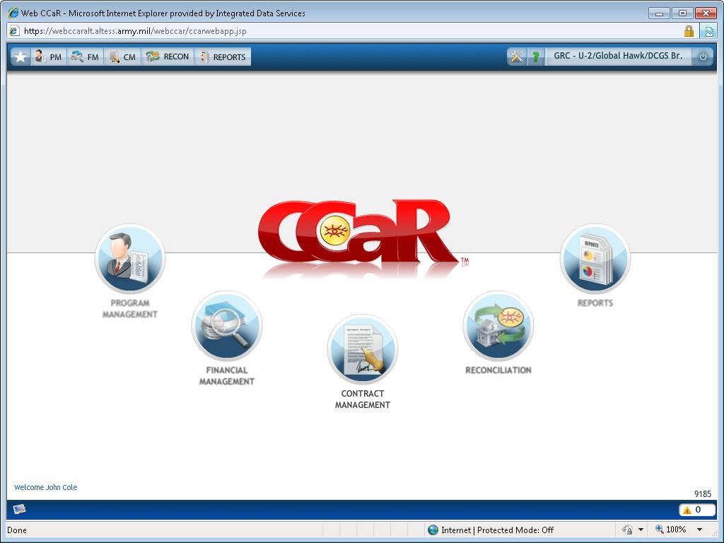 Web CCaR application Can the user perform actions (Click menu items and open windows) in the Web CCaR application?