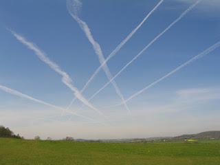 Contrails created by the motion of jets create lines that we follow or