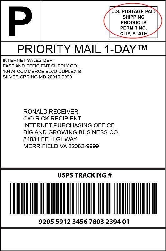 Permit Imprint indicia for outbound 2.4.2 Eliminate Permit-Related Fees Return label legend example. Figure 1 - Sample Shipping Products Permit Labels.