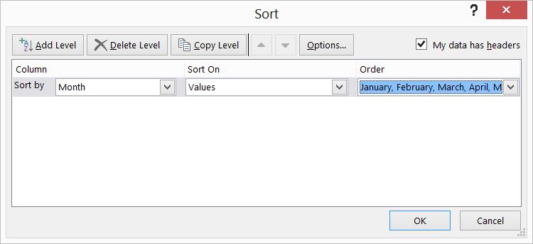 FIGURE 24-8 The Sort dialog box is set up to sort by month. FIGURE 24-9 The months are sorted in chronological order. Can I sort data without using the Sort dialog box?