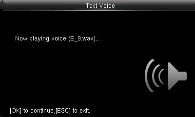14 AUTOTEST Here you can test the different voice wav file. To continue the voice test press OK and to exit press ESC Here you can test the different voice wav file.